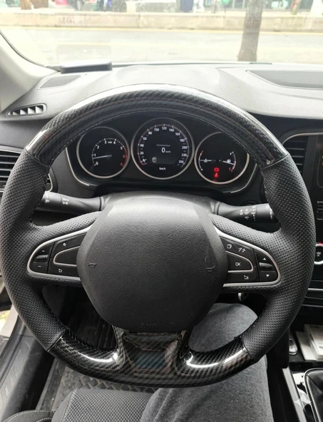Megane 4 JOY PAKETE Uygundur Araca Tam Uyumlu Dikmeli Direksiyon Kılıfı 5D Kristal Karbon Nokta ürün görseli 1