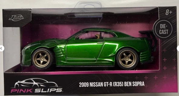 Jada Pink Slips - 2009 NISSAN GT-R (R35) GREEN BEN SOPRA 1/32 dikkat uzunluk 15 cm ürün görseli 1