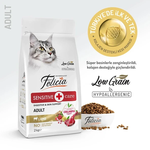 Felicia Kuzu Etli Az Tahıllı HypoAllergenic Yetişkin Kedi Maması 2 kg ürün görseli 1