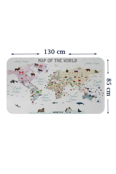 Trezon Eğitici ve Bayraklı Dünya Haritası Dünya Atlası Çocuk ve Bebek Odası Duvar Sticker-85x130-3813 ürün görseli 1