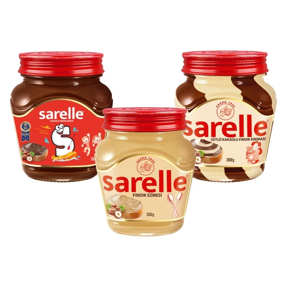Sarelle 350 gr Kakaolu FIndık Kreması - Duo - Fındık Ezmesi 3 lü Karma Paket ürün görseli 1
