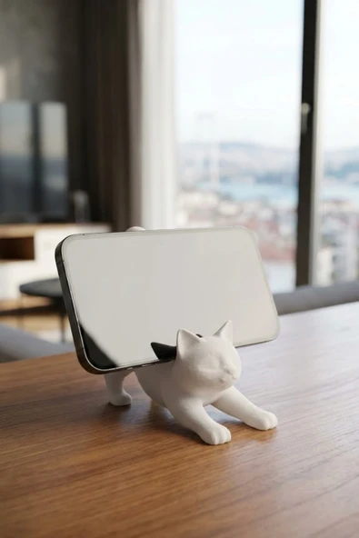 Trezon Beyaz Kedi Telefon Tablet Tutucu 10 x 10 cm ürün görseli 1