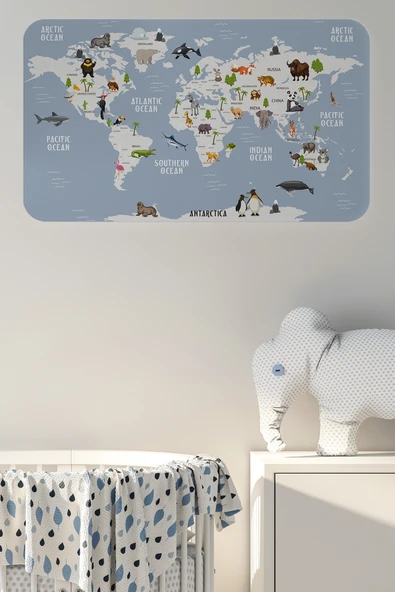 Trezon Eğitici Dünya Haritası Dünya Atlası Çocuk ve Bebek Odası Duvar Sticker-60x105-3789 ürün görseli 1