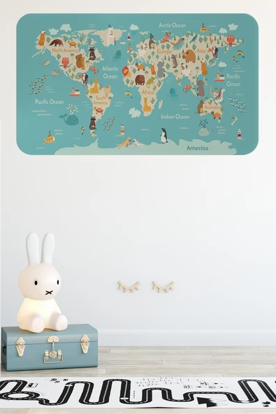 Trezon Eğitici Çocuk Odası Dünya Haritası Dünya Atlası Çocuk ve Bebek Duvar Sticker-60x105-3770 ürün görseli 1