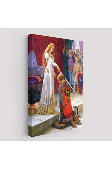 Trezon The Accolade - Edmund Blair Leighton Şövalyenin Kraliçeye Sadakat Tablosu-6460 ürün görseli 1
