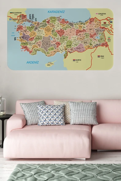 Trezon Eğitici ve Öğretici Detaylı Komşulu Türkiye Haritası Duvar Sticker-60x105-3846 ürün görseli 1