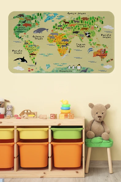 Trezon Eğitici Dünya Haritası Dünya Atlası Çocuk ve Bebek Odası Duvar Sticker-60x105-3772 ürün görseli 1