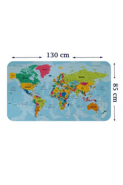 Trezon Türkçe Eğitici Ülke ve Başkent Okyanus Detaylı Atlası Dünya Haritası Duvar Sticker -85x130-3870 ürün görseli 1