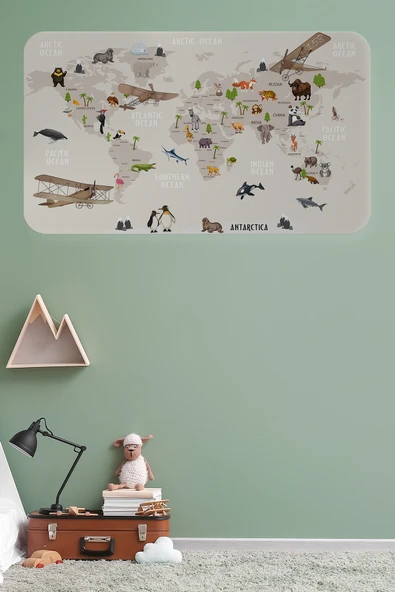 Trezon Eğitici Dünya Haritası Dünya Atlası Çocuk ve Bebek Odası Duvar Sticker-60x105-3797 ürün görseli 1