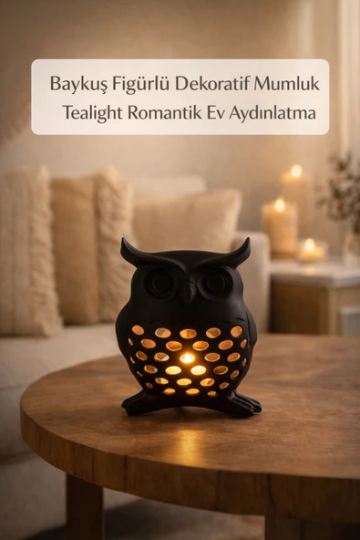 Trezon Baykuş Figürlü Dekoratif Mumluk Tealight Romantik Ev Aydınlatma ürün görseli 1