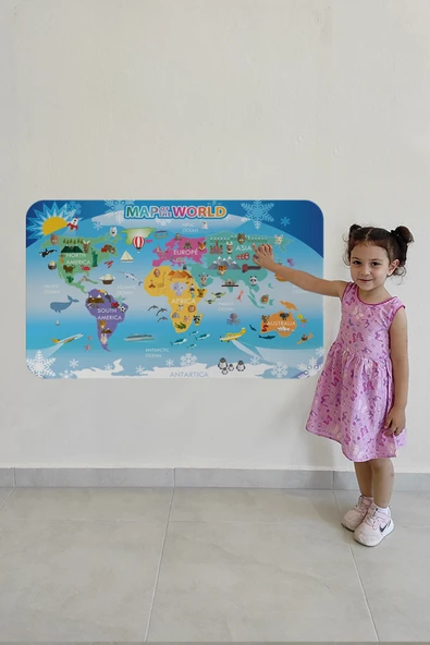 Trezon Eğitici Dünya Haritası Dünya Atlası Çocuk ve Bebek Odası Duvar Sticker-60x105-3779 ürün görseli 1