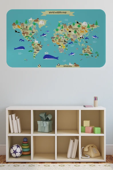 Trezon Eğitici Dünya Haritası Dünya Atlası Çocuk ve Bebek Odası Duvar Sticker -60x105-3829 ürün görseli 1