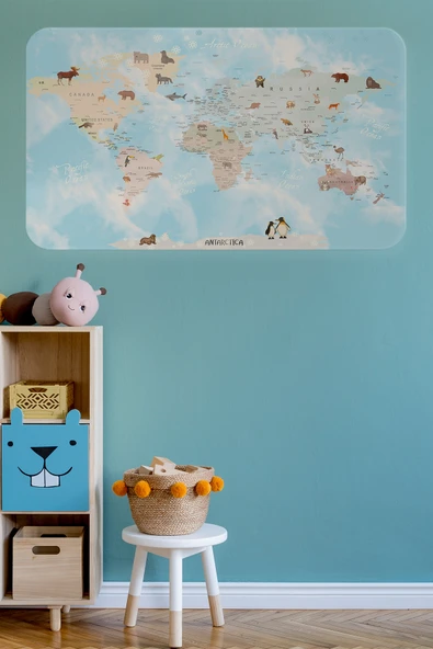 Trezon Eğitici Dünya Haritası Dünya Atlası Çocuk ve Bebek Odası Duvar Sticker -60x105-3828 ürün görseli 1