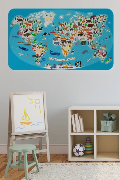 Trezon Eğitici Dünya Haritası Dünya Atlası Çocuk ve Bebek Odası Duvar Sticker-60x105-3787 ürün görseli 1