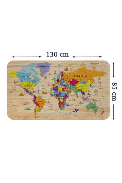 Trezon Ahşap Görünümlü Eğitici Detaylı Atlası Dünya Haritası Duvar Sticker-85x130-3842 ürün görseli 1