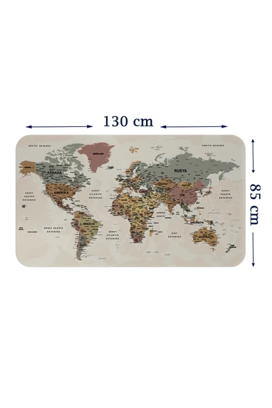 Trezon Türkçe Eğitici Ülke ve Başkent Okyanus Detaylı Atlası Dünya Haritası Duvar Sticker-85x130-3838 ürün görseli 1