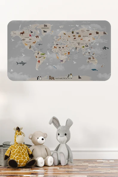 Trezon Eğitici Dünya Haritası Dünya Atlası Çocuk ve Bebek Odası Duvar Sticker-60x105-3793 ürün görseli 1