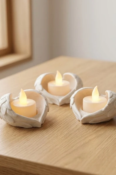 Trezon Melek Işığı Seti 3’lü Melek Kanatlı LED Mum Dekoratif Tealight 8 x 7 cm ürün görseli 1