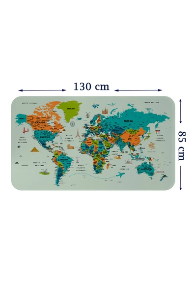 Trezon Türkçe Eğitici Ülke ve Başkent Detaylı Atlası Dünya Haritası Duvar Sticker-85x130-3855 ürün görseli 1