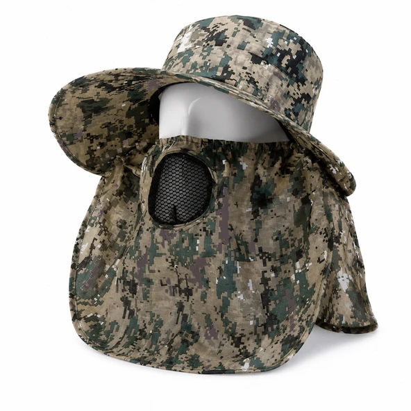 Ense Korumalı Outdoor Şapka - Maskeli - Dijital Kamuflaj (M-1)- Savex ürün görseli 1