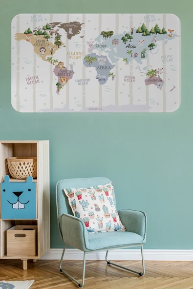 Trezon Eğitici Dünya Haritası Dünya Atlası Çocuk ve Bebek Odası Duvar Sticker -60x105-3825 ürün görseli 1