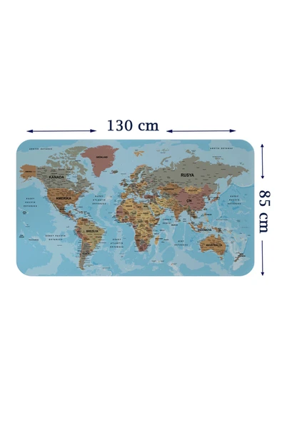 Trezon Türkçe Eğitici Ülke ve Başkent Okyanus Detaylı Atlası Dünya Haritası Duvar Sticker -85x130-3849 ürün görseli 1