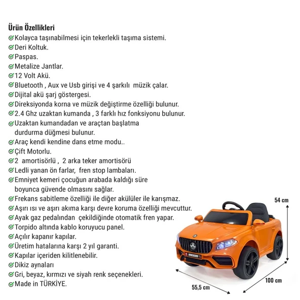 Maestro GT 4x2 12V Akülü Uzaktan Kumandalı Emniyet Kemerli 2x Arka Süspansiyonlu Çocuk Akülü Araba - Resim 2