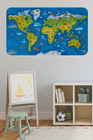 Trezon Eğitici Dünya Haritası Dünya Atlası Çocuk ve Bebek Odası Duvar Sticker-60x105-3774 ürün görseli 1