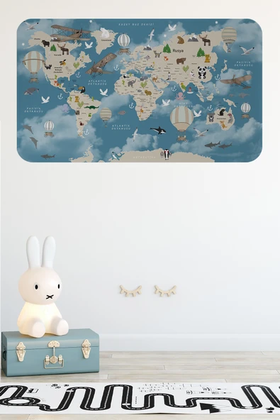 Trezon Eğitici Dünya Haritası Dünya Atlası Çocuk ve Bebek Odası Duvar Sticker -60x105-3827 ürün görseli 1