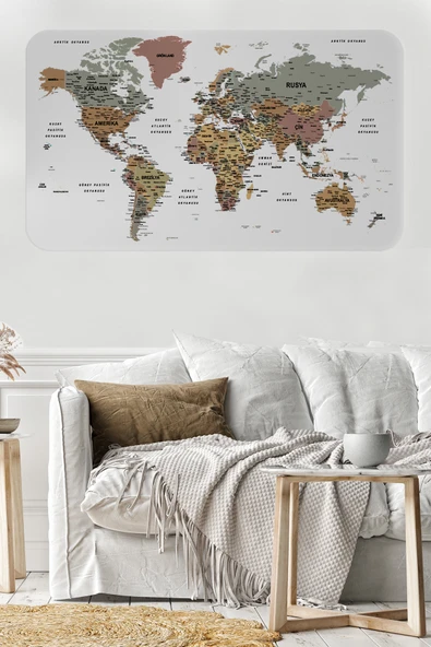 Trezon Türkçe Eğitici Ülke ve Başkent Detaylı Atlası Dünya Haritası Duvar Sticker -60x105-3852 ürün görseli 1