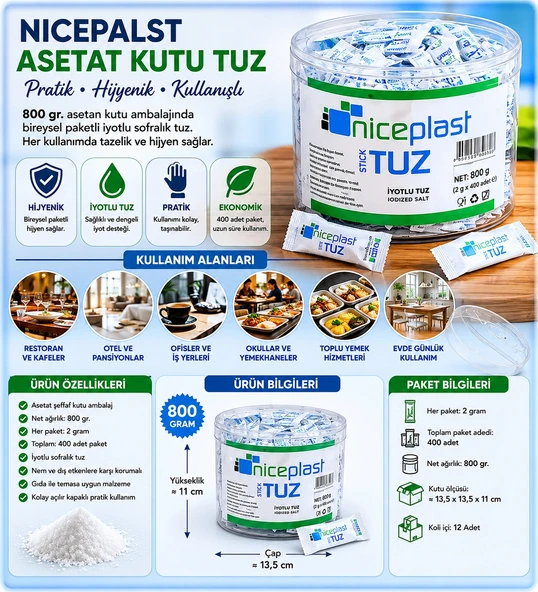 Nicepalst Asetat Kutu Stik Tuz 800 gr. - Resim 2