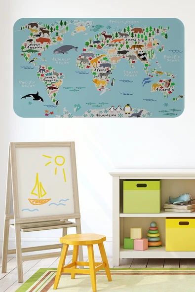 Trezon Eğitici Dünya Haritası Dünya Atlası Çocuk ve Bebek Odası Duvar Sticker-60x105-3771 ürün görseli 1