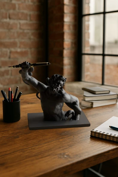 Trezon 3D Dekoratif Antik Kalem Tutucu Heykel Avangard Ofis Masaüstü Aksesuar, Sanatsal Hediyelik 14x14 cm ürün görseli 1