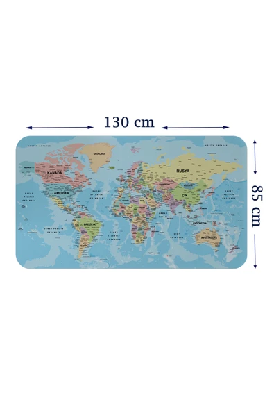 Trezon Türkçe Eğitici Ülke ve Başkent Okyanus Detaylı Atlası Dünya Haritası Duvar Sticker -85x130-3869 ürün görseli 1
