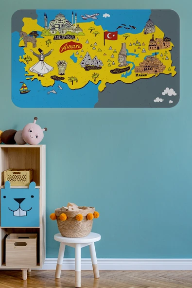 Trezon Eğitici ve Öğretici Cocuk Odası Türkiye Haritası Duvar Sticker-60x105-3881 ürün görseli 1