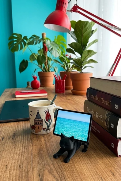 Trezon Siyah Kedi Telefon Tablet Tutucu 10 x 10 cm ürün görseli 1