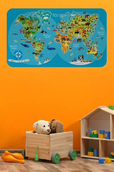 Trezon Eğitici Dünya Haritası Dünya Atlası Çocuk ve Bebek Odası Duvar Sticker -60x105-3805 ürün görseli 1