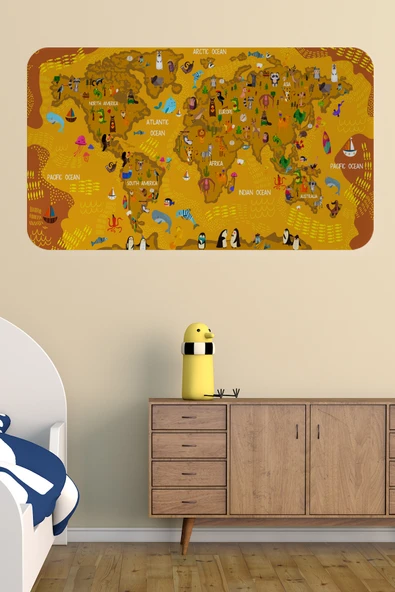 Trezon Eğitici Dünya Haritası Dünya Atlası Çocuk ve Bebek Odası Duvar Sticker-60x105-3781 ürün görseli 1