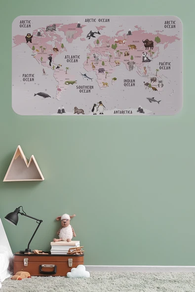 Trezon Eğitici Dünya Haritası Dünya Atlası Çocuk ve Bebek Odası Duvar Sticker-60x105-3798 ürün görseli 1