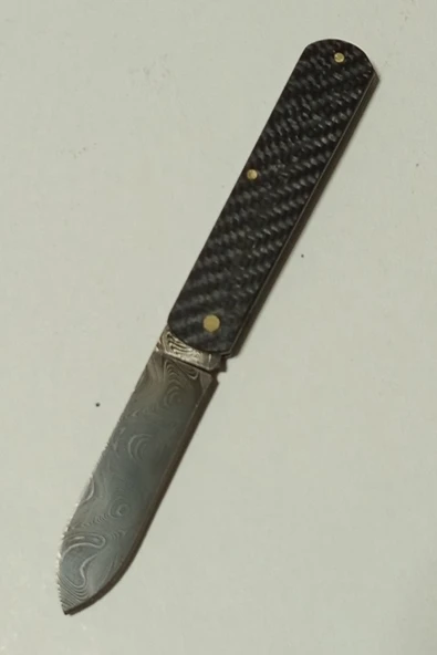 DepoTrend Özel Üretim Damascus Çelik Karbon Fiber Kabzeli Katlanır Çakı (17 cm) ürün görseli 1