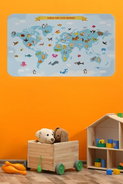 Trezon Eğitici Dünya Haritası Dünya Atlası Çocuk ve Bebek Odası Duvar Sticker-60x105-3791 ürün görseli 1