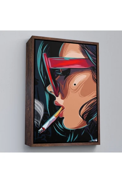 Trezon Ahşap Çerçeveli Sigara İçen Pop Art Kadın Tablosu-7929 ürün görseli 1