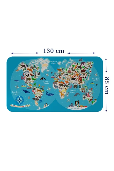 Trezon Eğitici Dünya Haritası Dünya Atlası Çocuk ve Bebek Odası Duvar Sticker-85x130-3806 ürün görseli 1