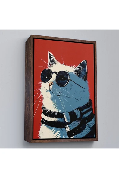 Trezon Ahşap Çerçeveli Cool Kedi Tablo-7643 - Resim 2