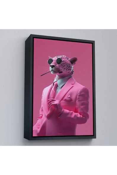 Trezon Ahşap Çerçeveli Sigara İçen Pembe Leopar Tablo-7859 ürün görseli 1