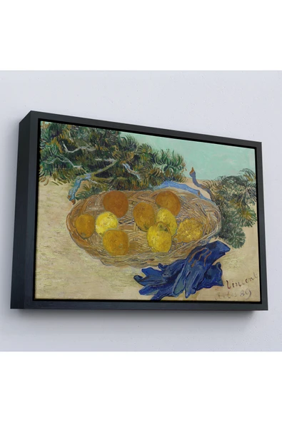 Trezon Ahşap Çerçeveli Vincent Van Gogh - Mavi Eldivenli Portakal Ve Limonların Natürmortu Tablosu-7188 ürün görseli 1