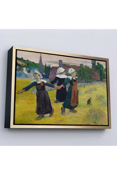 Trezon Ahşap Çerçeveli Paul Gauguin Bretonlu Kızlar Dans Tablosu ürün görseli 1