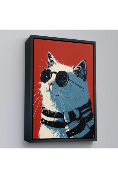 Trezon Ahşap Çerçeveli Cool Kedi Tablo-7643 - Resim 3