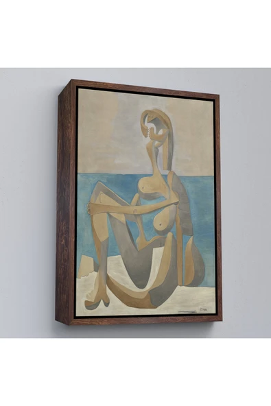 Trezon Ahşap Çerçeveli Salvador Dali - Plajda Oturan Yüzücü Tablo - Seated Bather On The Beach-7405 ürün görseli 1