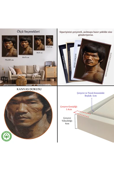 Trezon Ahşap Çerçeveli Bruce Lee Tablosu-7749 - Resim 5